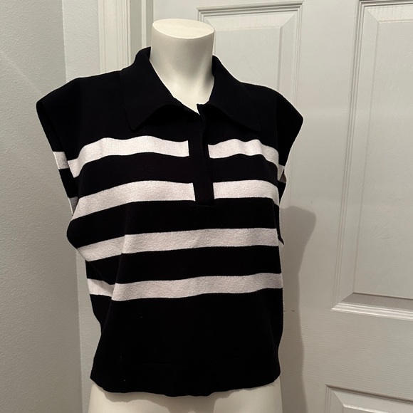 English Factory Sweaters - English factory women’s black and white stripe sleeveless sweater size medium